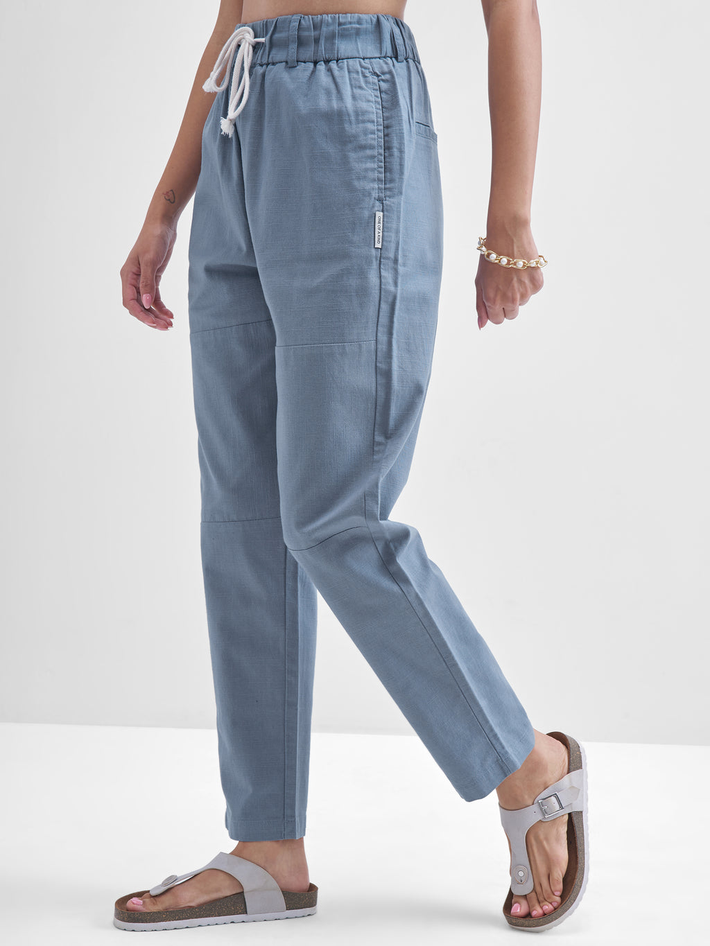 Chic By Tokyo Talkies Women Blue Solid Straight Fit Regular Trousers - Blue - Image 4