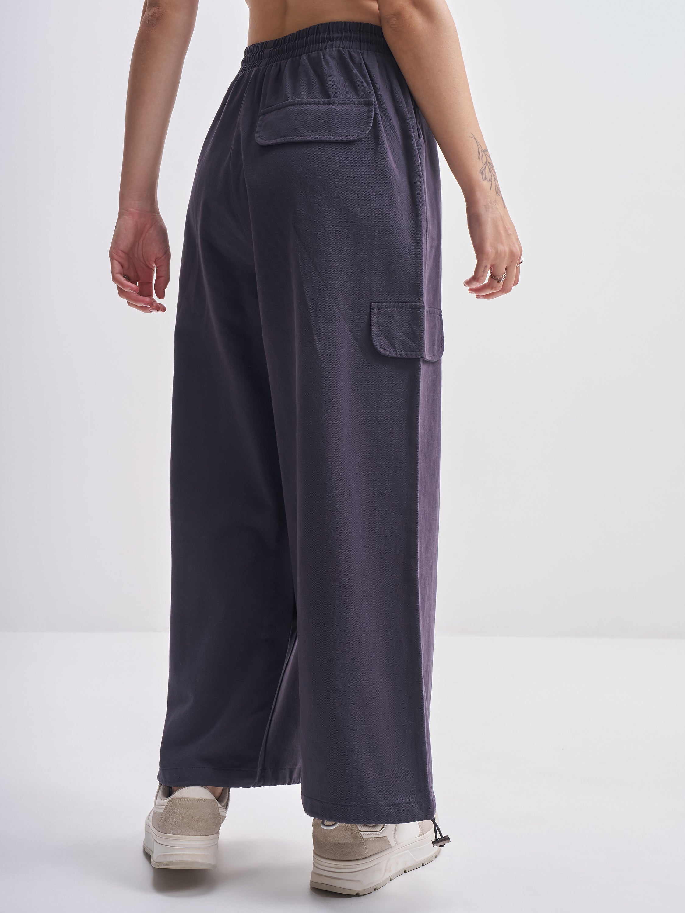 Tokyo Talkies Women Navy Blue Solid Straight Fit Cargos - Navy Blue - Image 3