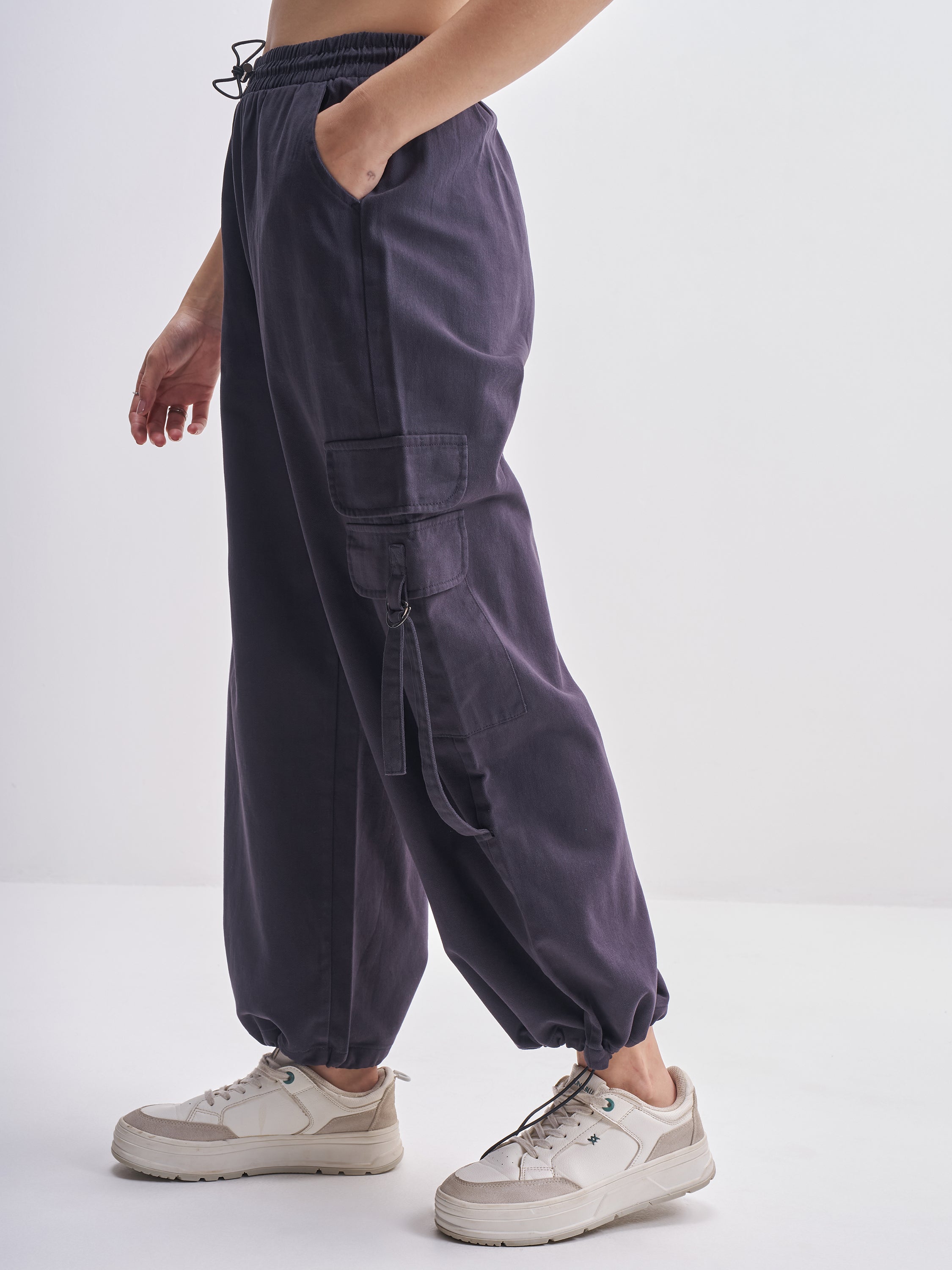 Tokyo Talkies Women Navy Blue Solid Straight Fit Cargos - Navy Blue - Image 4