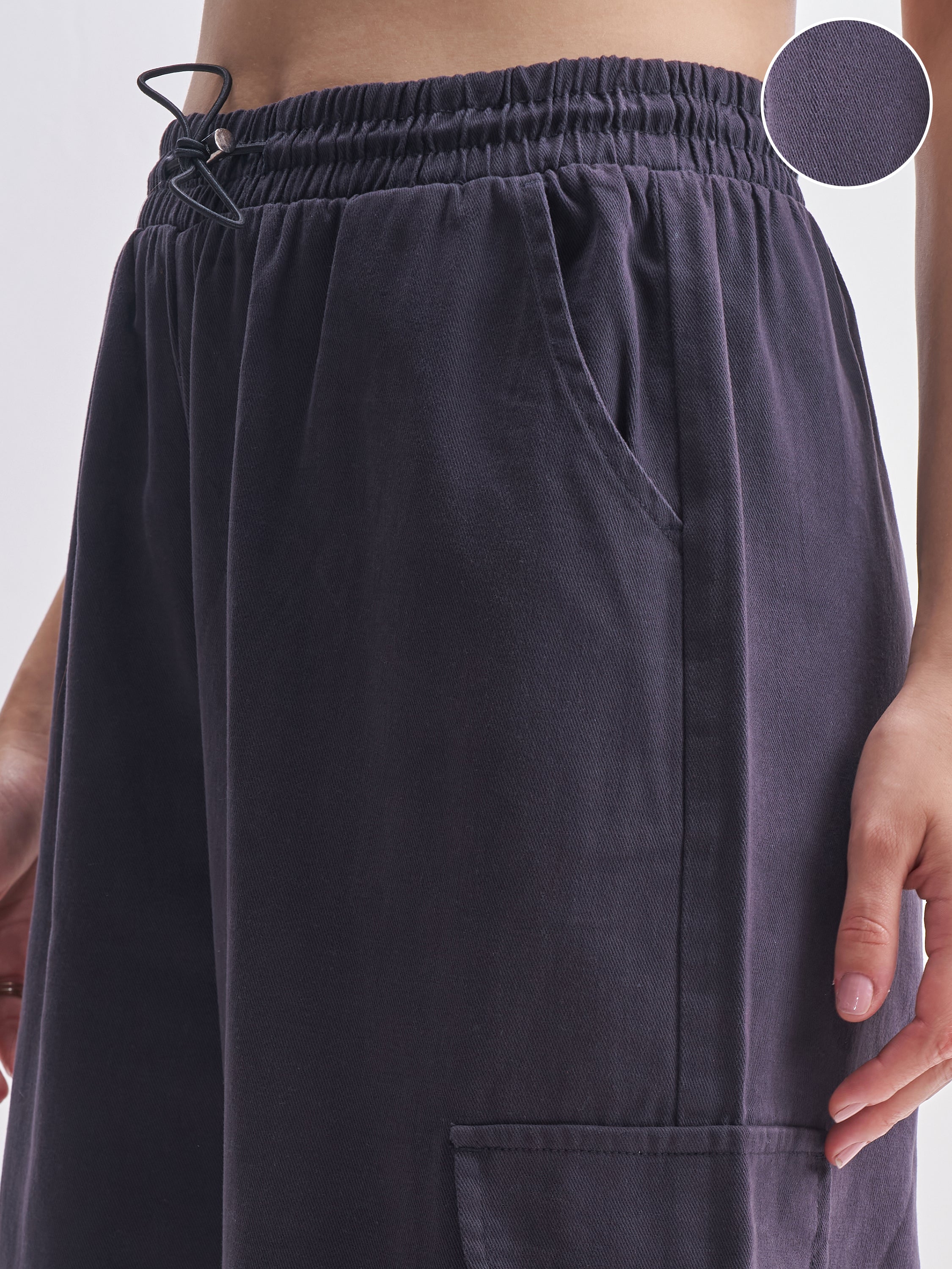 Tokyo Talkies Women Navy Blue Solid Straight Fit Cargos - Navy Blue - Image 5