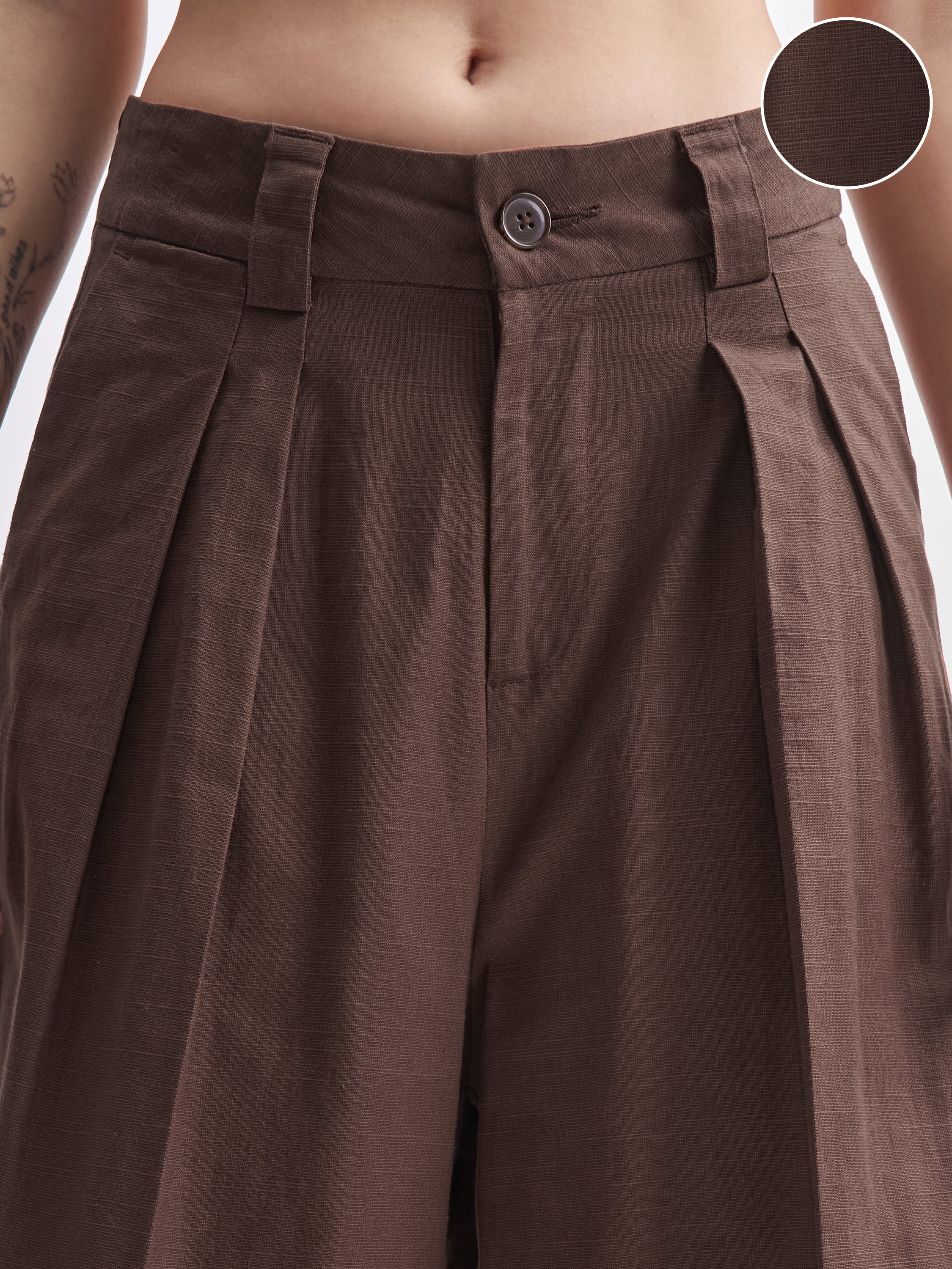 Tokyo Talkies Women Brown Solid Wide Leg Casual Trouser - Brown - Image 5