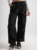 Tokyo Talkies Women Black Solid Relaxed Fit Cargos - Black - Image 1