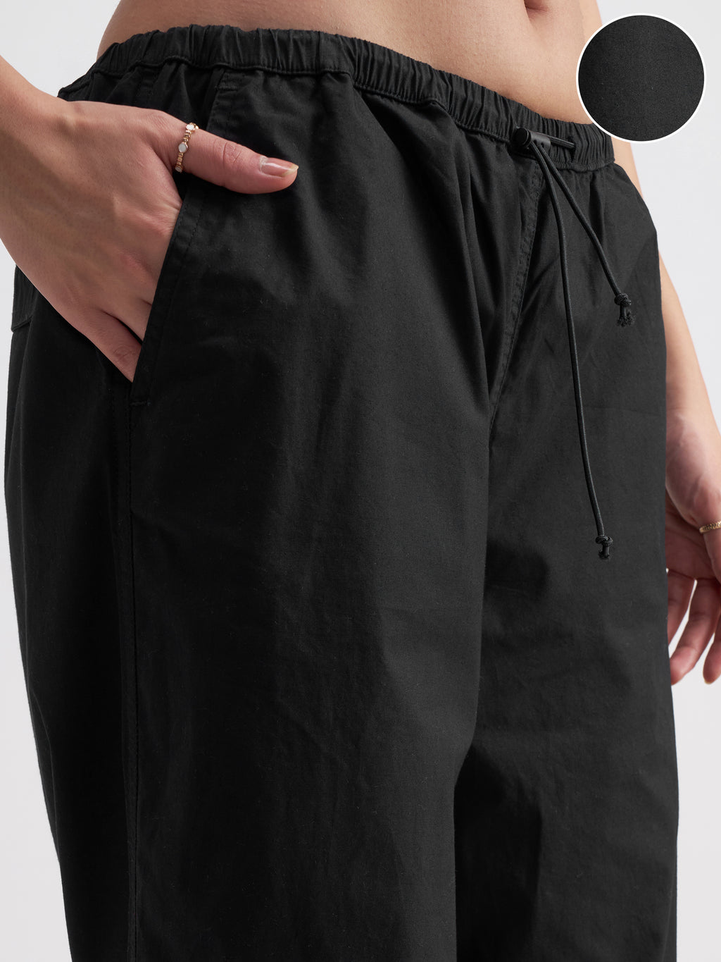Tokyo Talkies Women Black Solid Relaxed Fit Cargos - Black - Image 5
