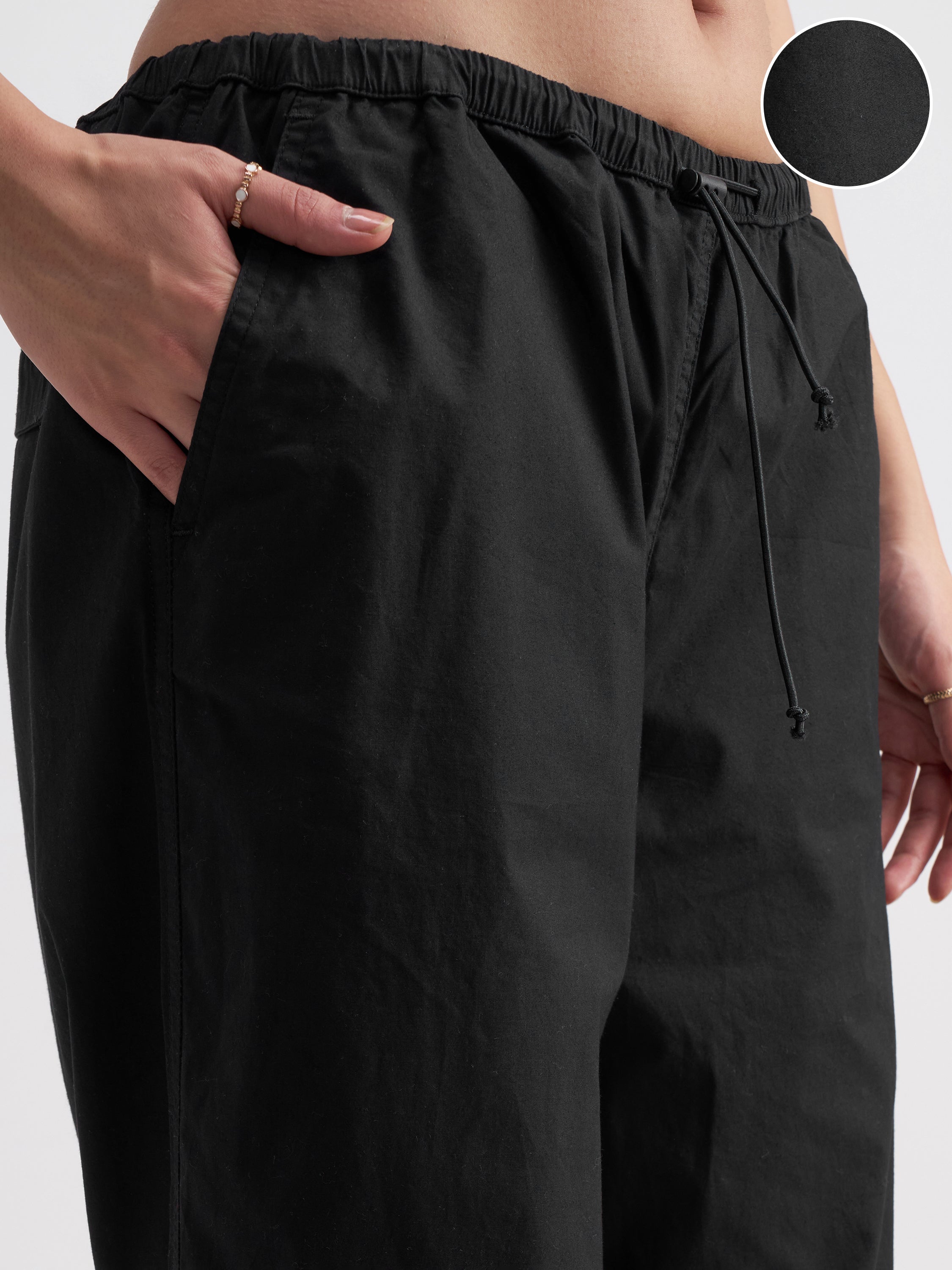 Tokyo Talkies Women Black Solid Relaxed Fit Cargos - Black - Image 5