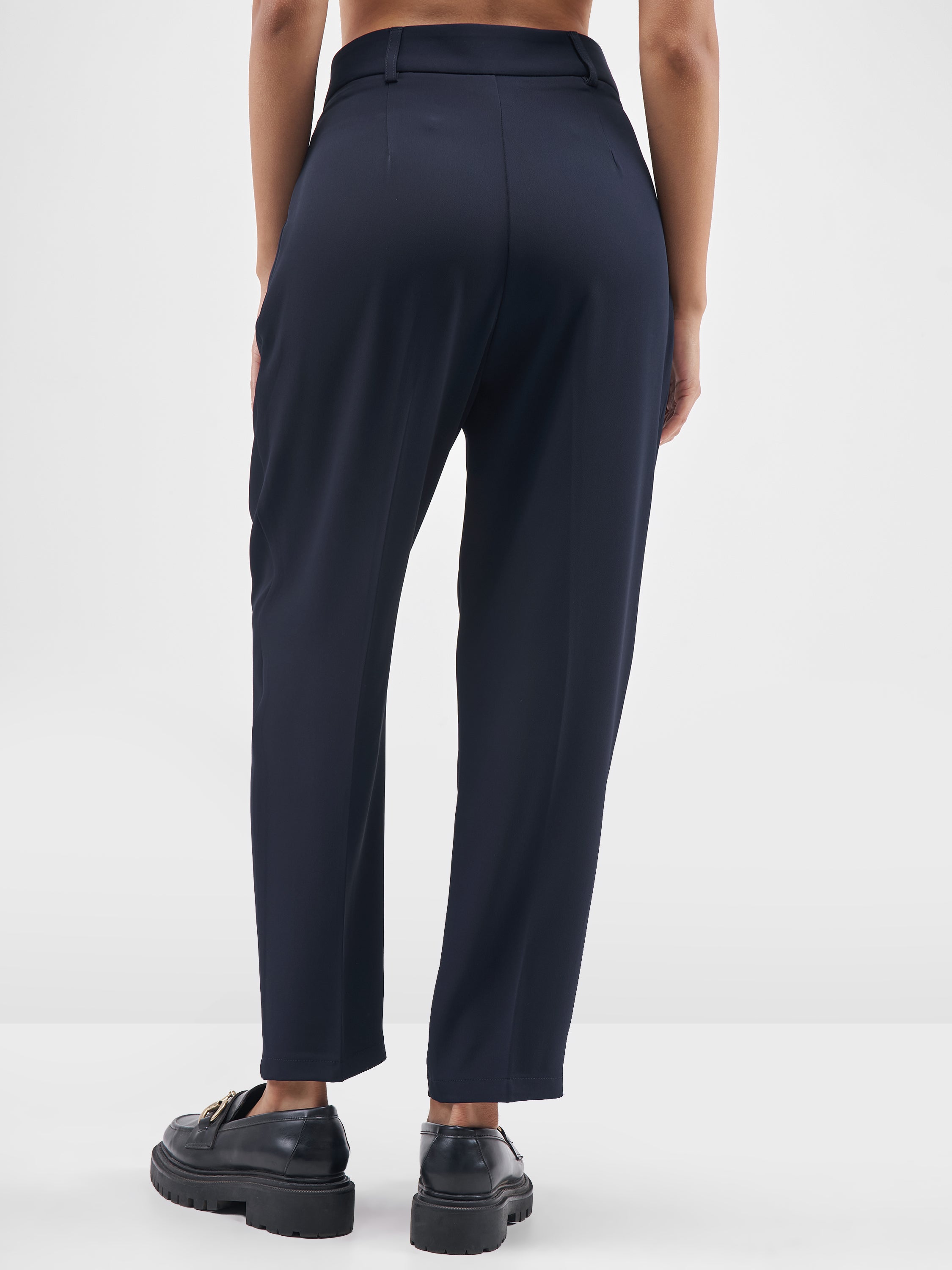 Chic By Tokyo Talkies Women Navy Blue Solid Tapered Fit Regular Trouser - Navy Blue - Image 3