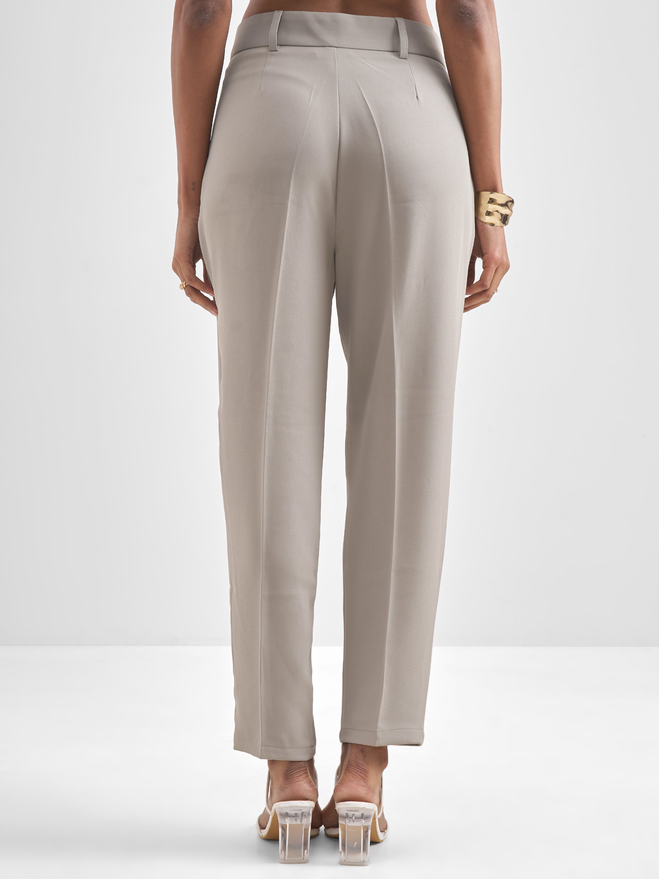 Chic By Tokyo Talkies Women Beige Solid Tapered Fit Trouser - Beige - Image 3