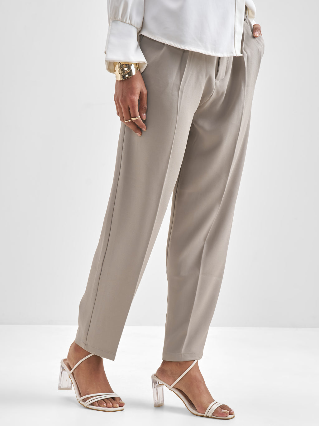 Chic By Tokyo Talkies Women Beige Solid Tapered Fit Trouser - Beige - Image 6
