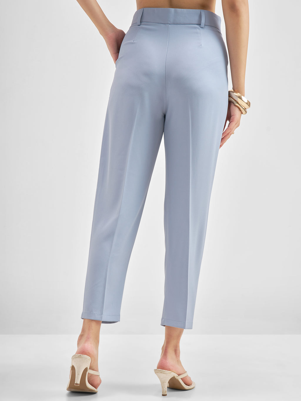 Chic By Tokyo Talkies Women Blue Solid Tapered Fit Regular Trouser - Blue - Image 3