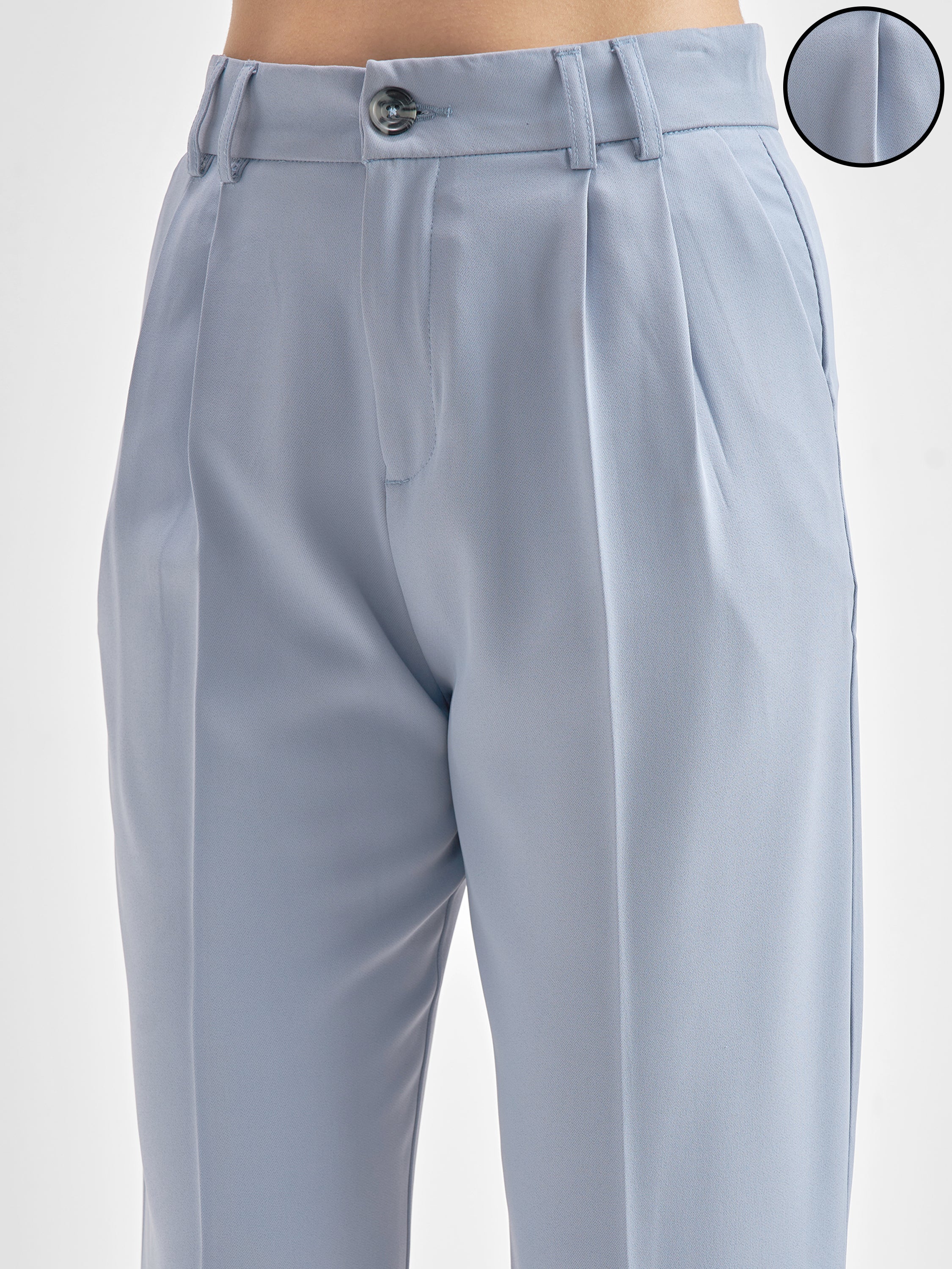 Chic By Tokyo Talkies Women Blue Solid Tapered Fit Regular Trouser - Blue - Image 5