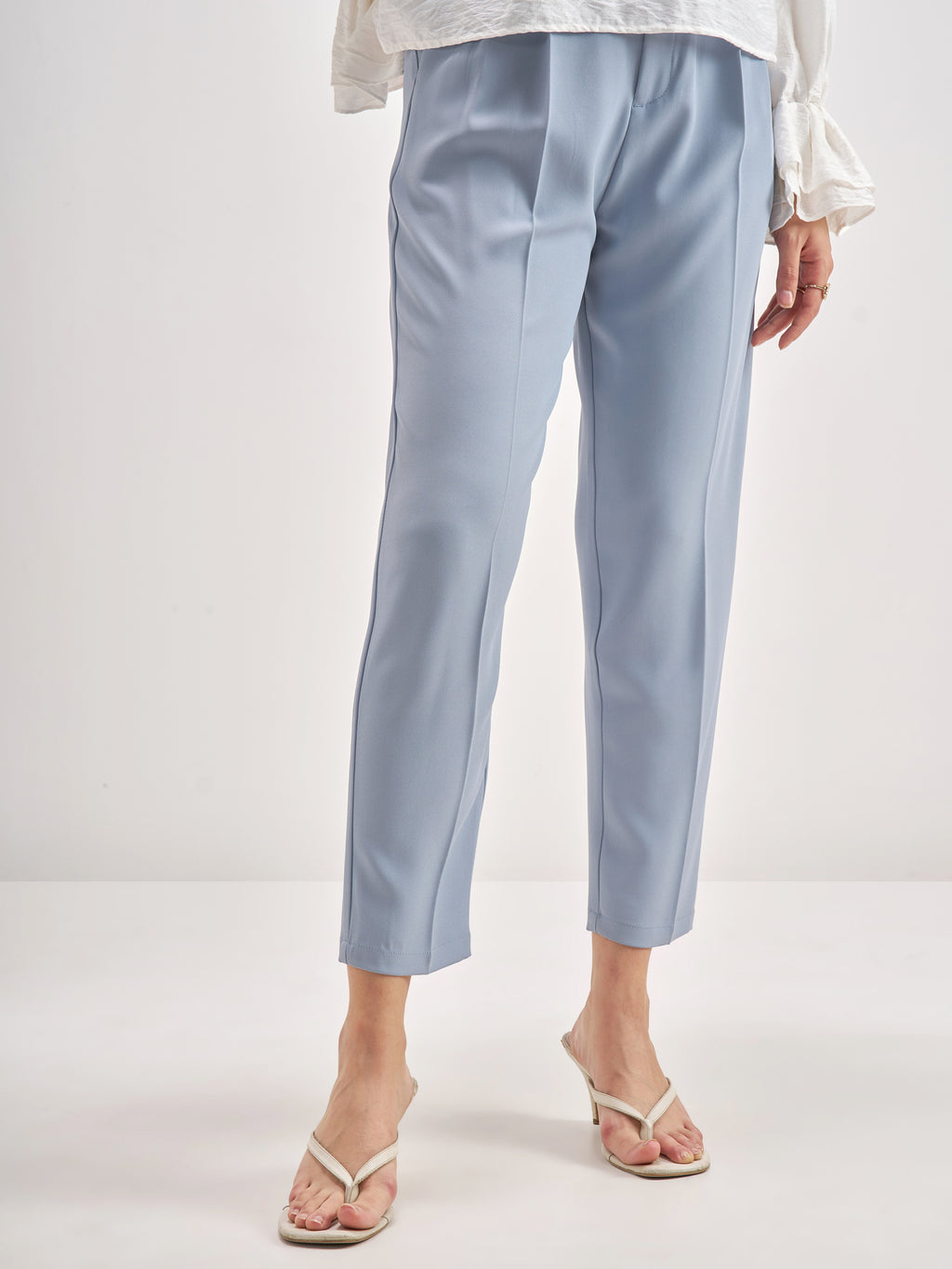 Chic By Tokyo Talkies Women Blue Solid Tapered Fit Regular Trouser - Blue - Image 6