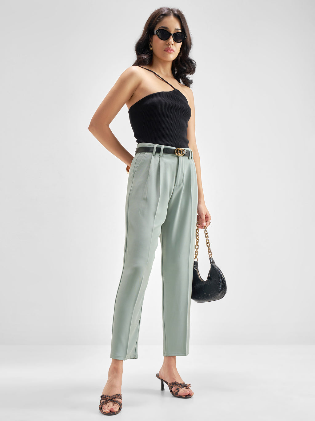 Tokyo Talkies Women Blue Solid Tapered Fit Regular Trouser - Blue - Image 2