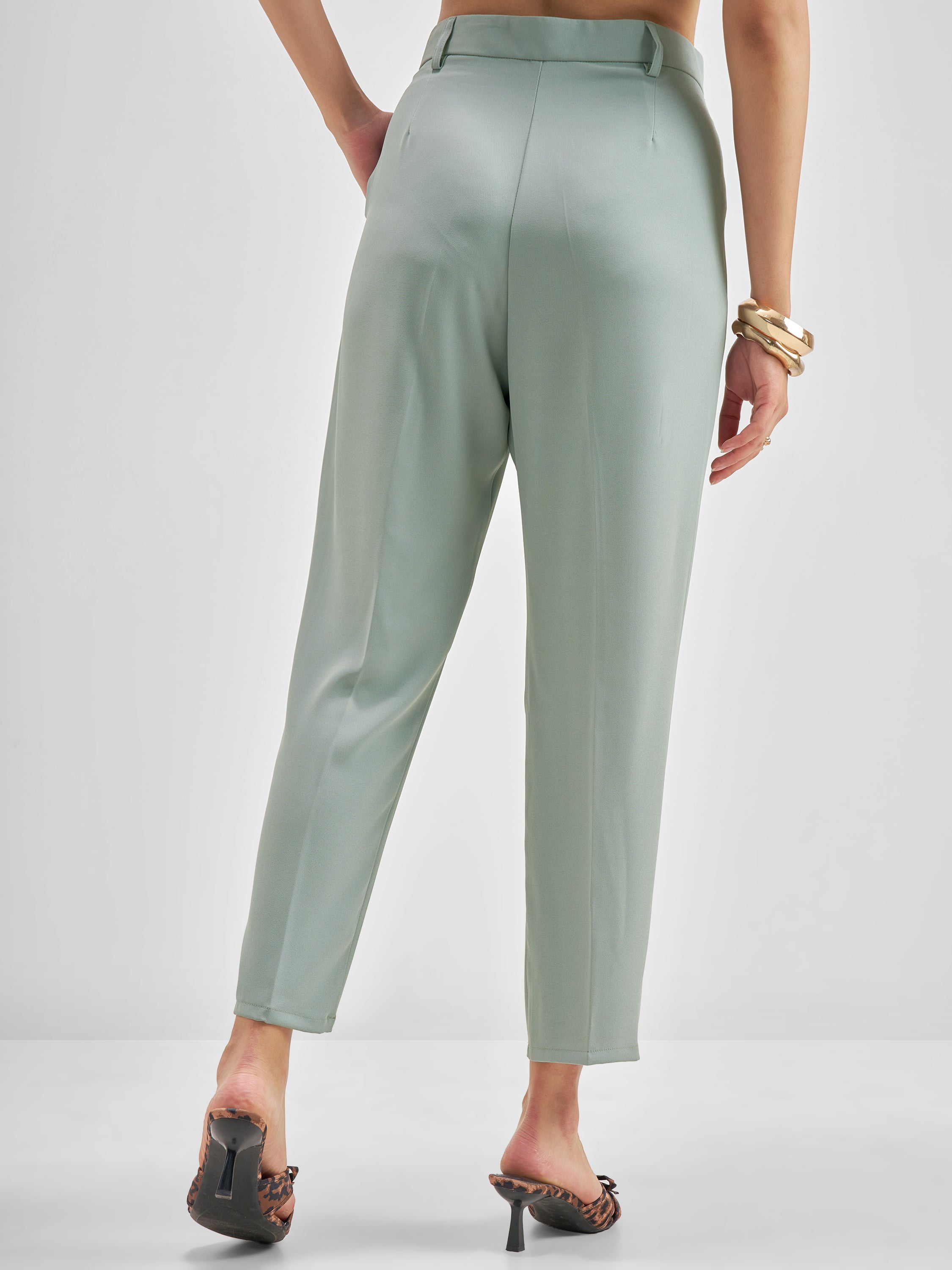 Tokyo Talkies Women Blue Solid Tapered Fit Regular Trouser - Blue - Image 3