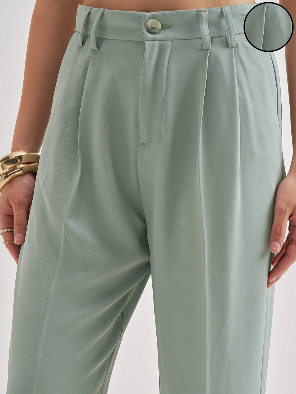 Tokyo Talkies Women Blue Solid Tapered Fit Regular Trouser - Blue - Image 5