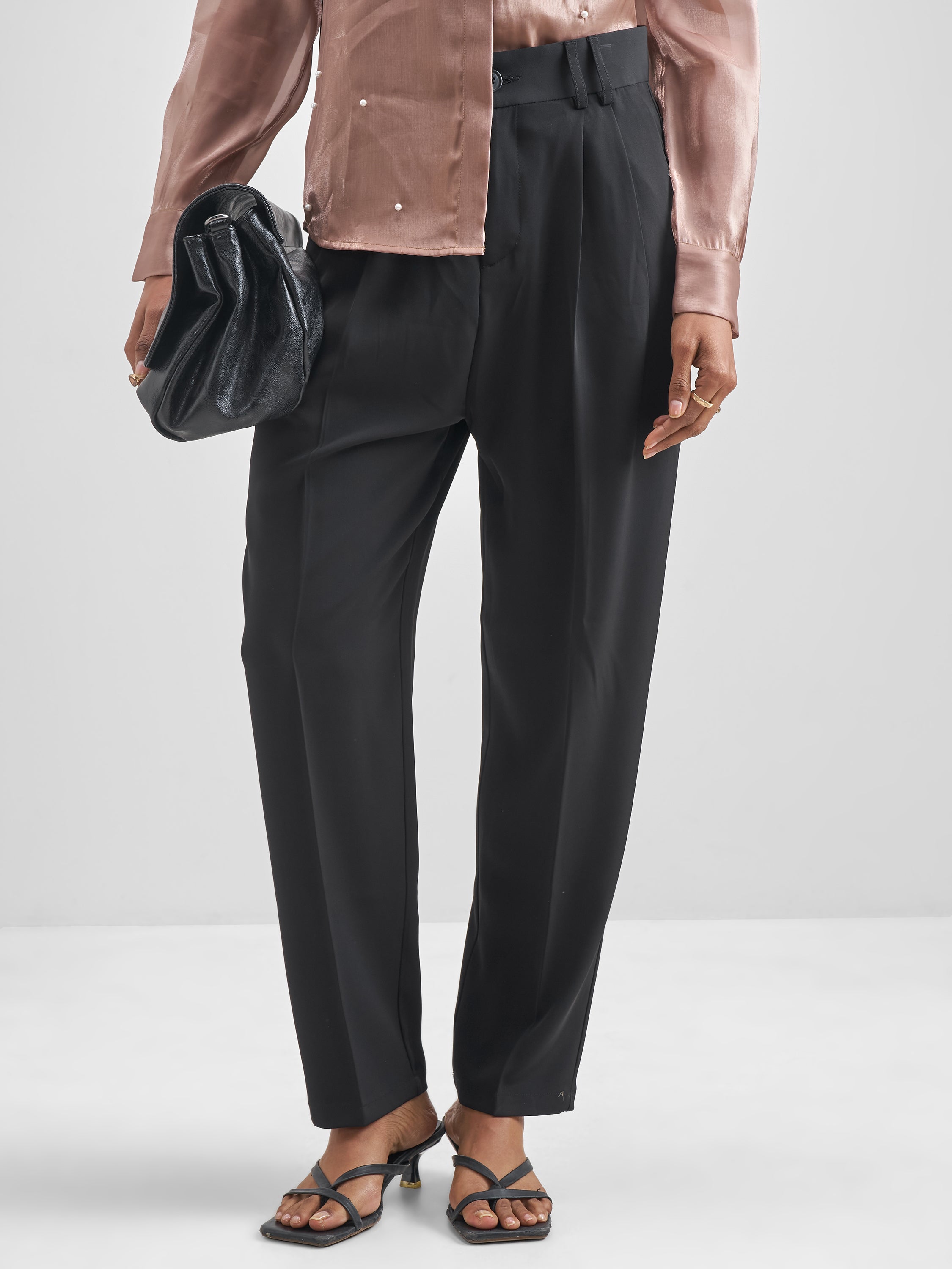 Chic By Tokyo Talkies Women Black Solid Tapered Fit Trouser - Black - Image 1