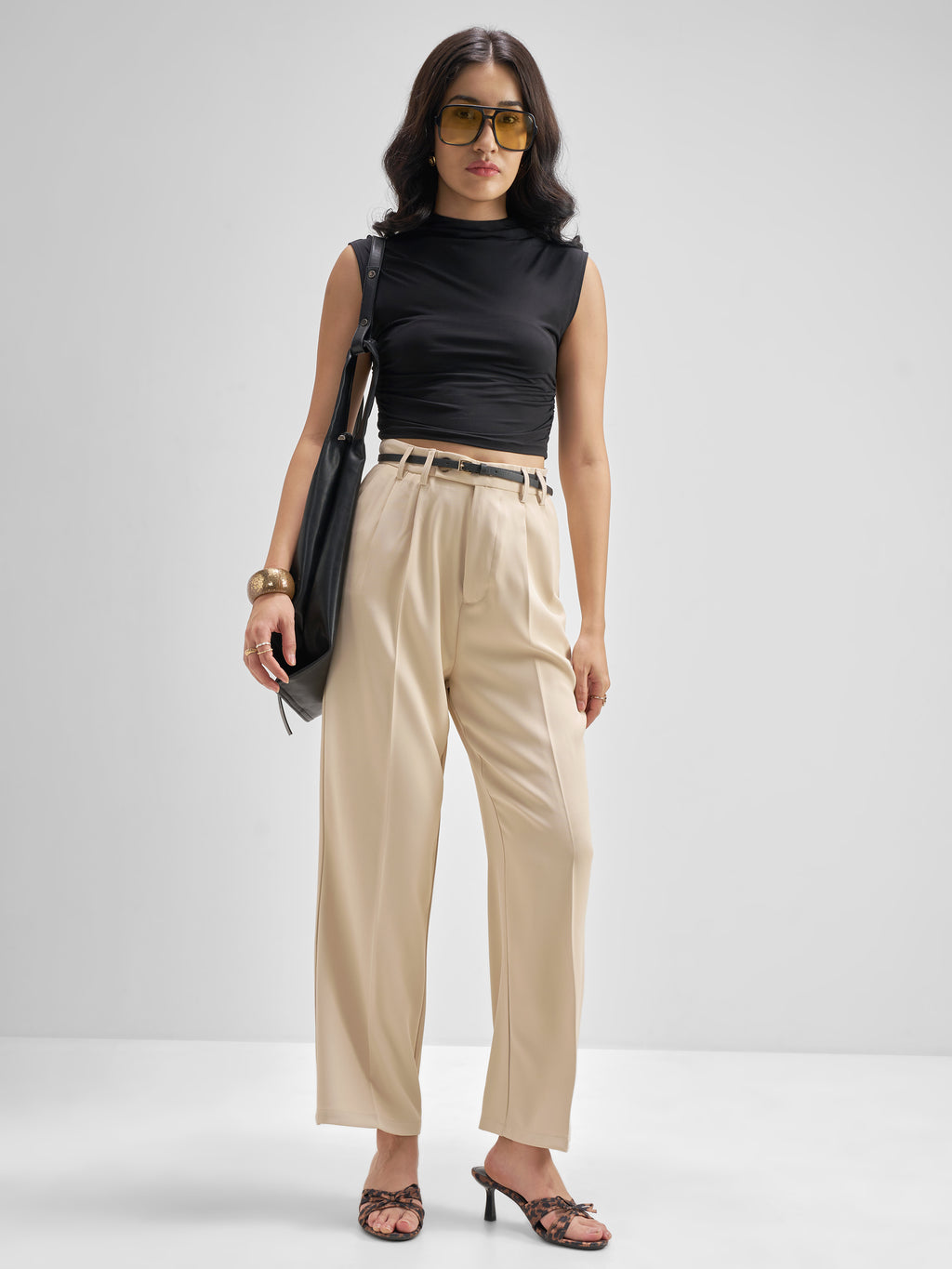 Tokyo Talkies Women Beige Solid Straight Fit Formal Trouser - Beige - Image 2