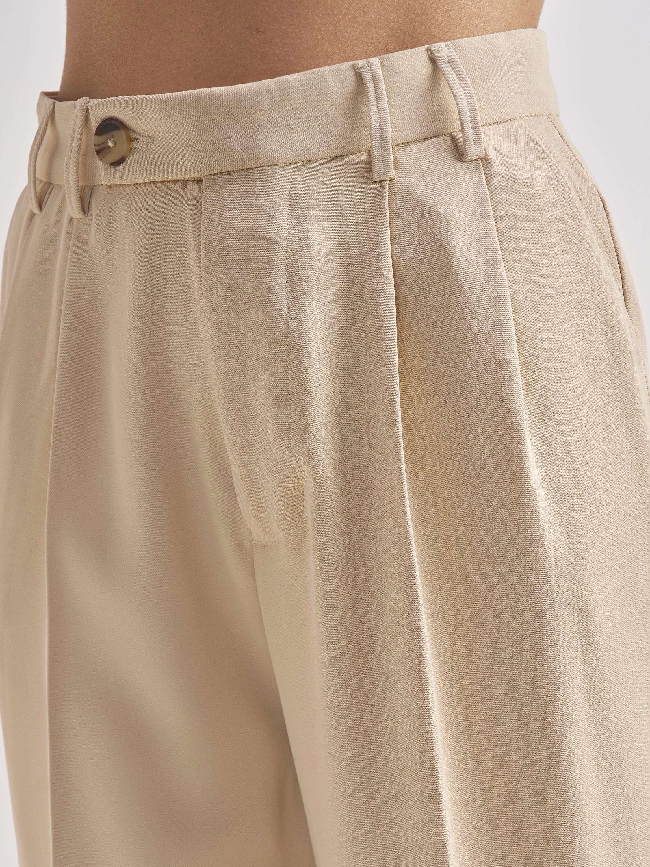 Tokyo Talkies Women Beige Solid Straight Fit Formal Trouser - Beige - Image 5