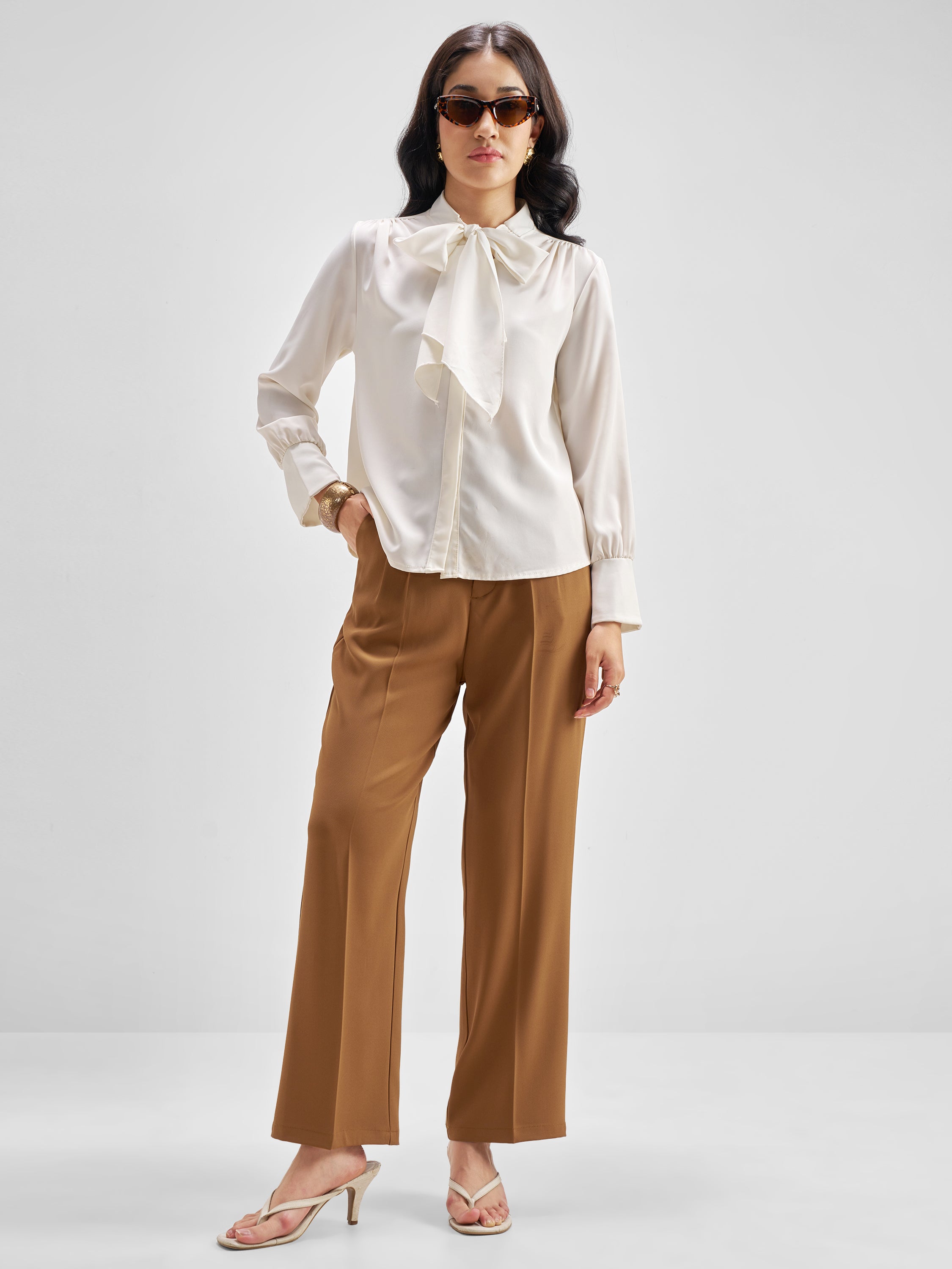 Tokyo Talkies Women Brown Solid Straight Fit Formal Trouser - Brown - Image 2
