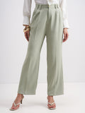 Tokyo Talkies Women Green Solid Straight Fit Formal Trouser - Green - Image 1