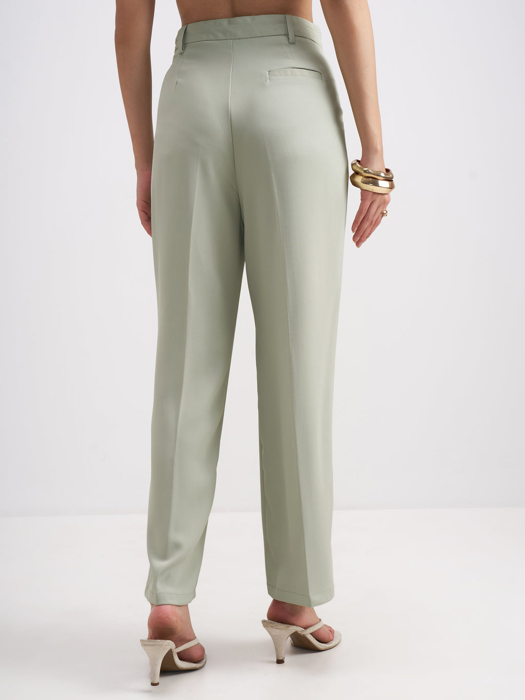 Tokyo Talkies Women Green Solid Straight Fit Formal Trouser - Green - Image 3