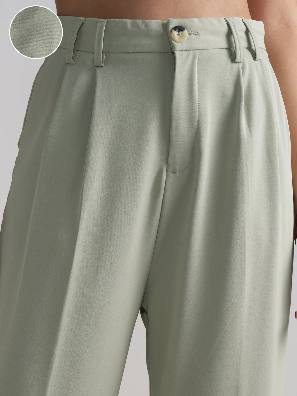 Tokyo Talkies Women Green Solid Straight Fit Formal Trouser - Green - Image 5