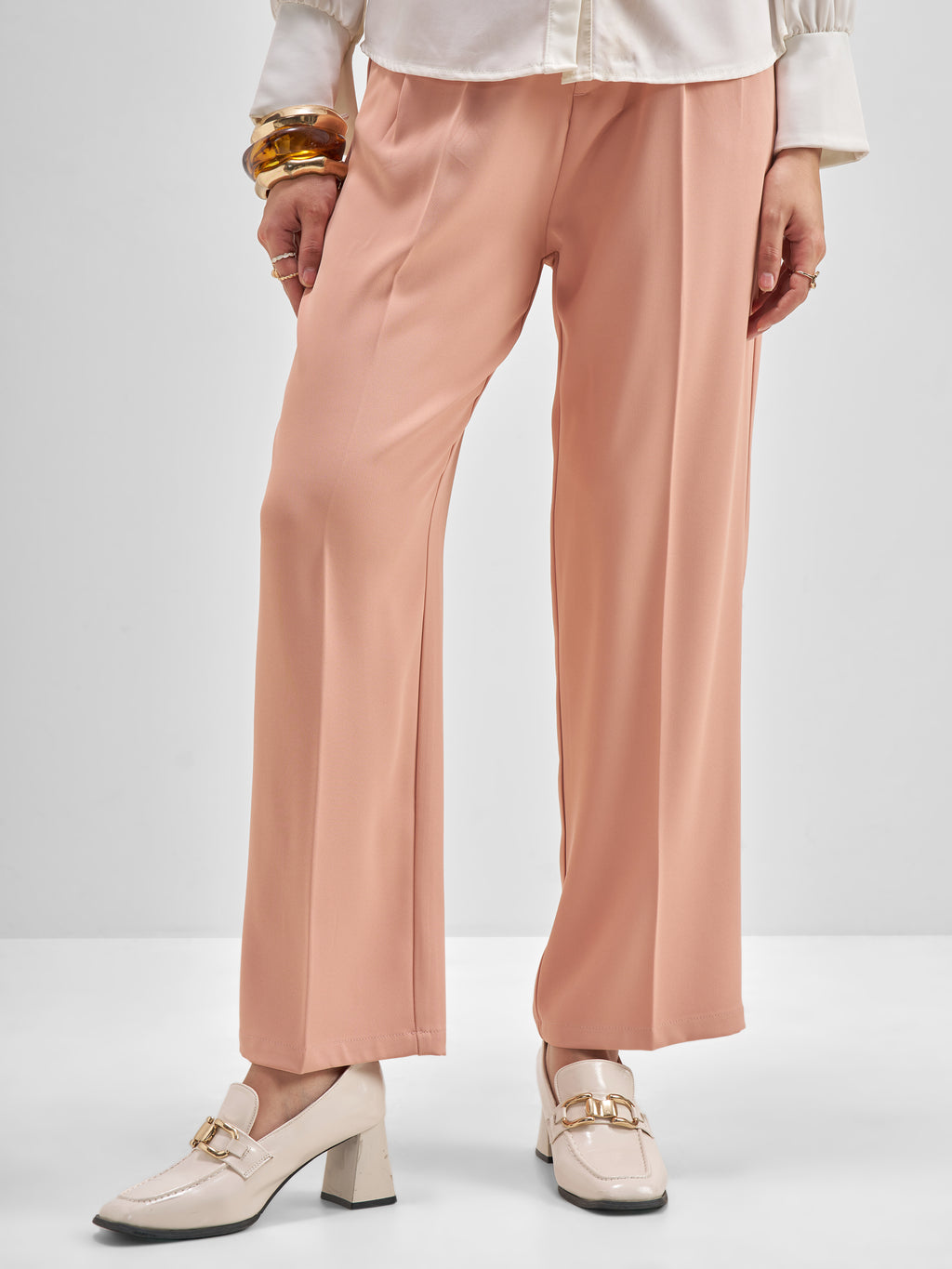 Tokyo Talkies Women Pink Solid Straight Fit Formal Trouser - Pink - Image 1