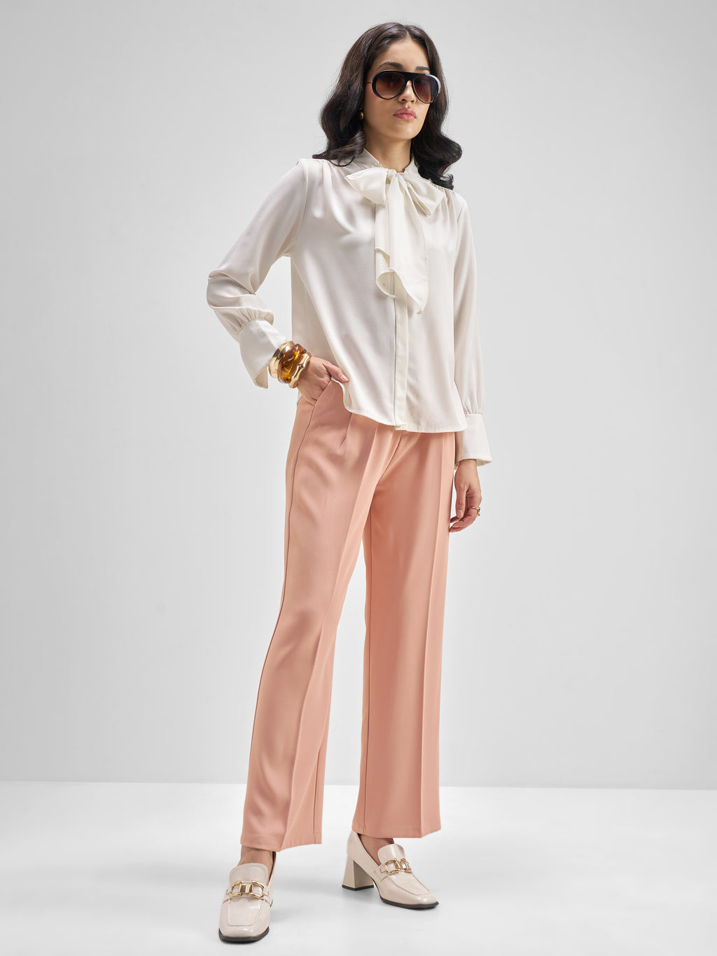 Tokyo Talkies Women Pink Solid Straight Fit Formal Trouser - Pink - Image 2