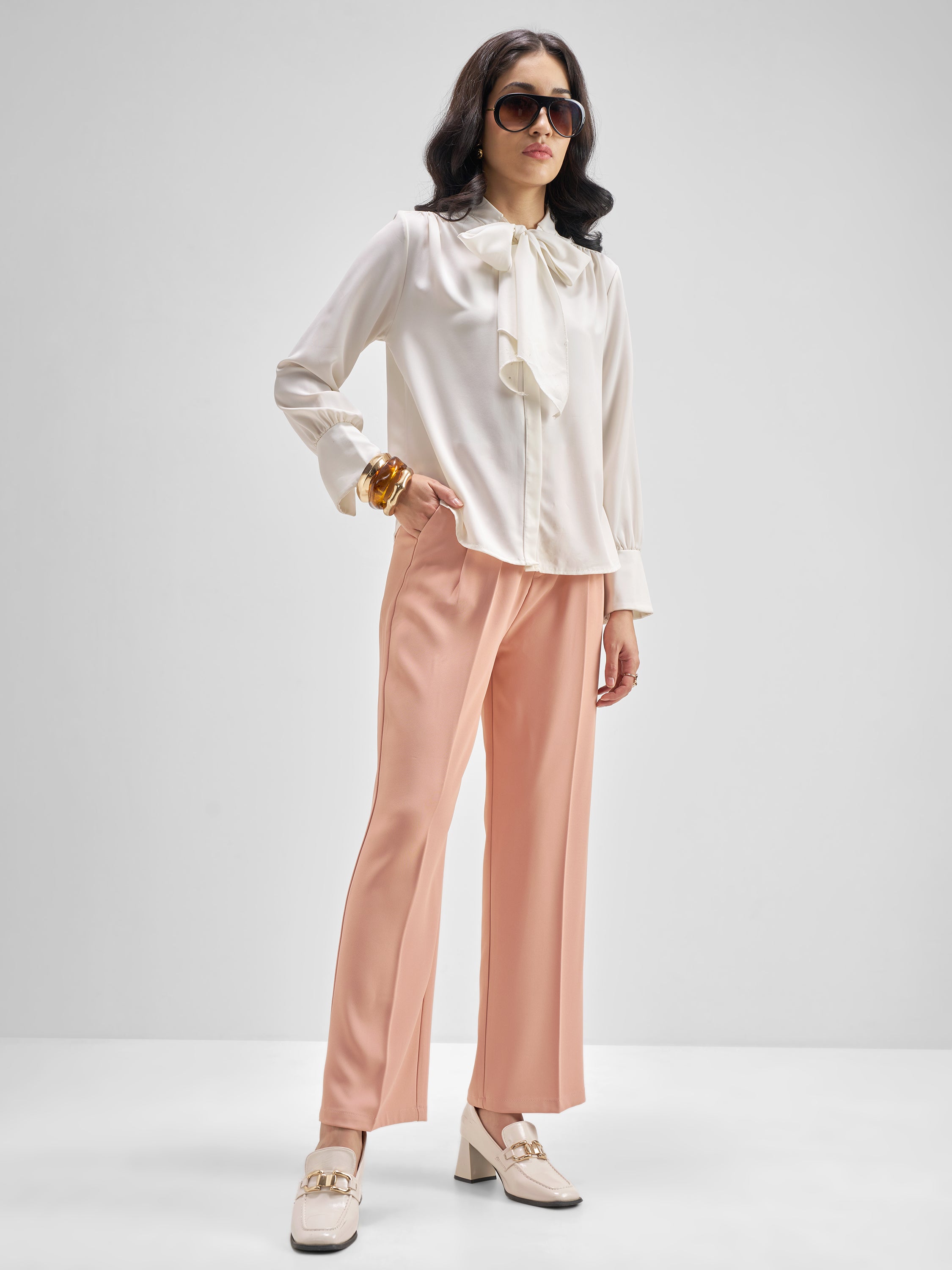Tokyo Talkies Women Pink Solid Straight Fit Formal Trouser - Pink - Image 2