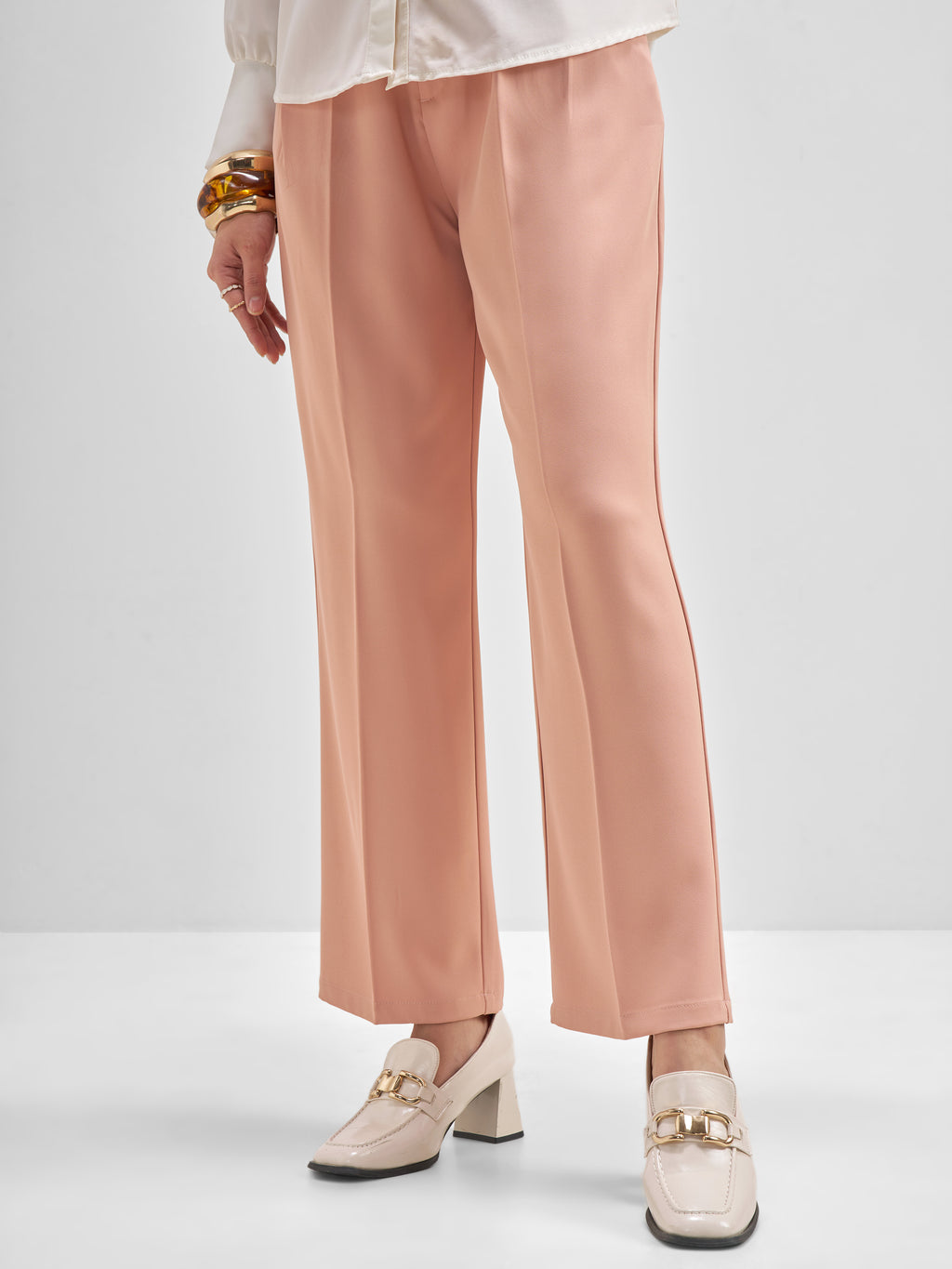 Tokyo Talkies Women Pink Solid Straight Fit Formal Trouser - Pink - Image 4