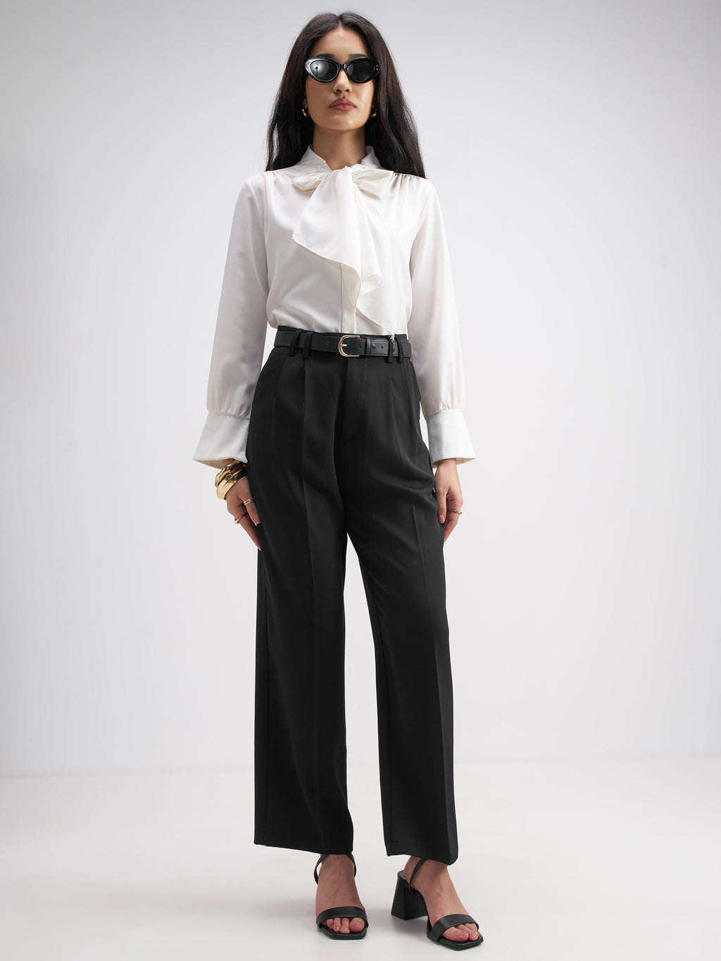 Tokyo Talkies Women Black Solid Straight Fit Formal Trouser - Black - Image 2
