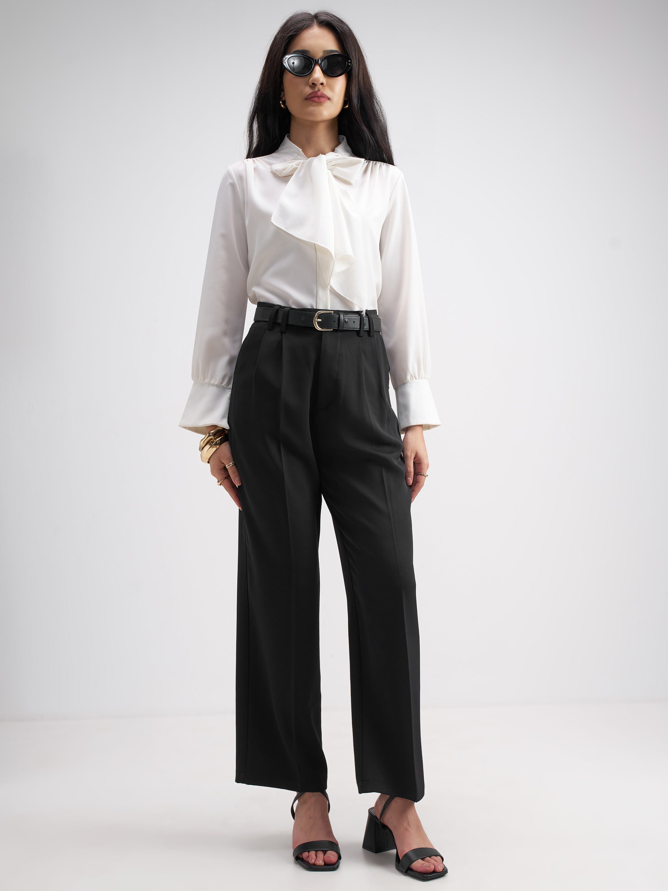 Tokyo Talkies Women Black Solid Straight Fit Formal Trouser - Black - Image 2