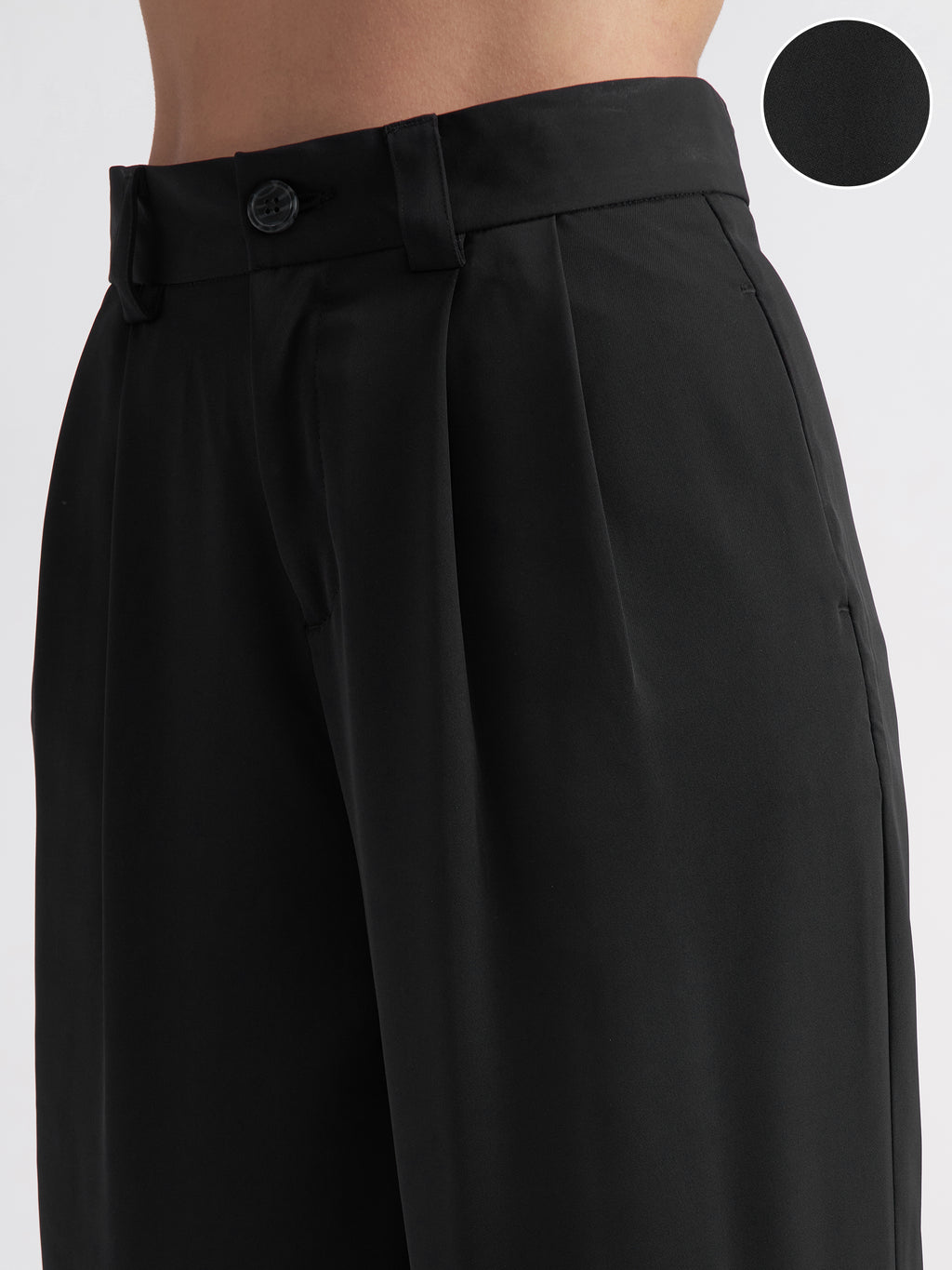 Tokyo Talkies Women Black Solid Straight Fit Formal Trouser - Black - Image 5