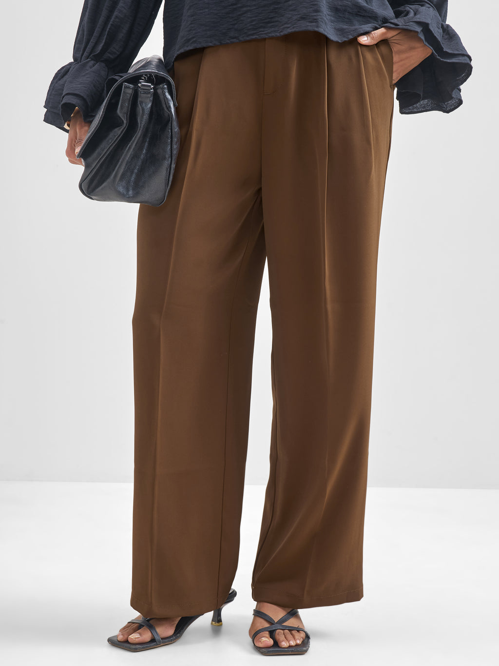 Chic By Tokyo Talkies Women Brown Solid Loose Fit Trouser - Brown - Image 1