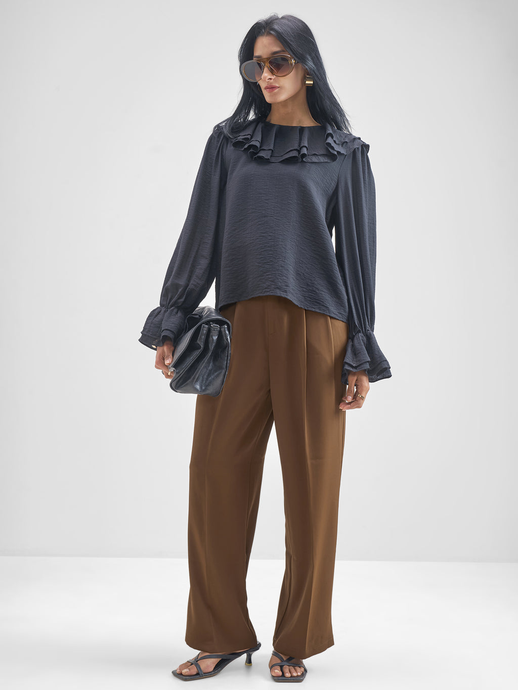 Chic By Tokyo Talkies Women Brown Solid Loose Fit Trouser - Brown - Image 2