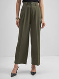 Tokyo Talkies Women Olive Solid Straight Fit Formal Trouser - Olive - Image 1