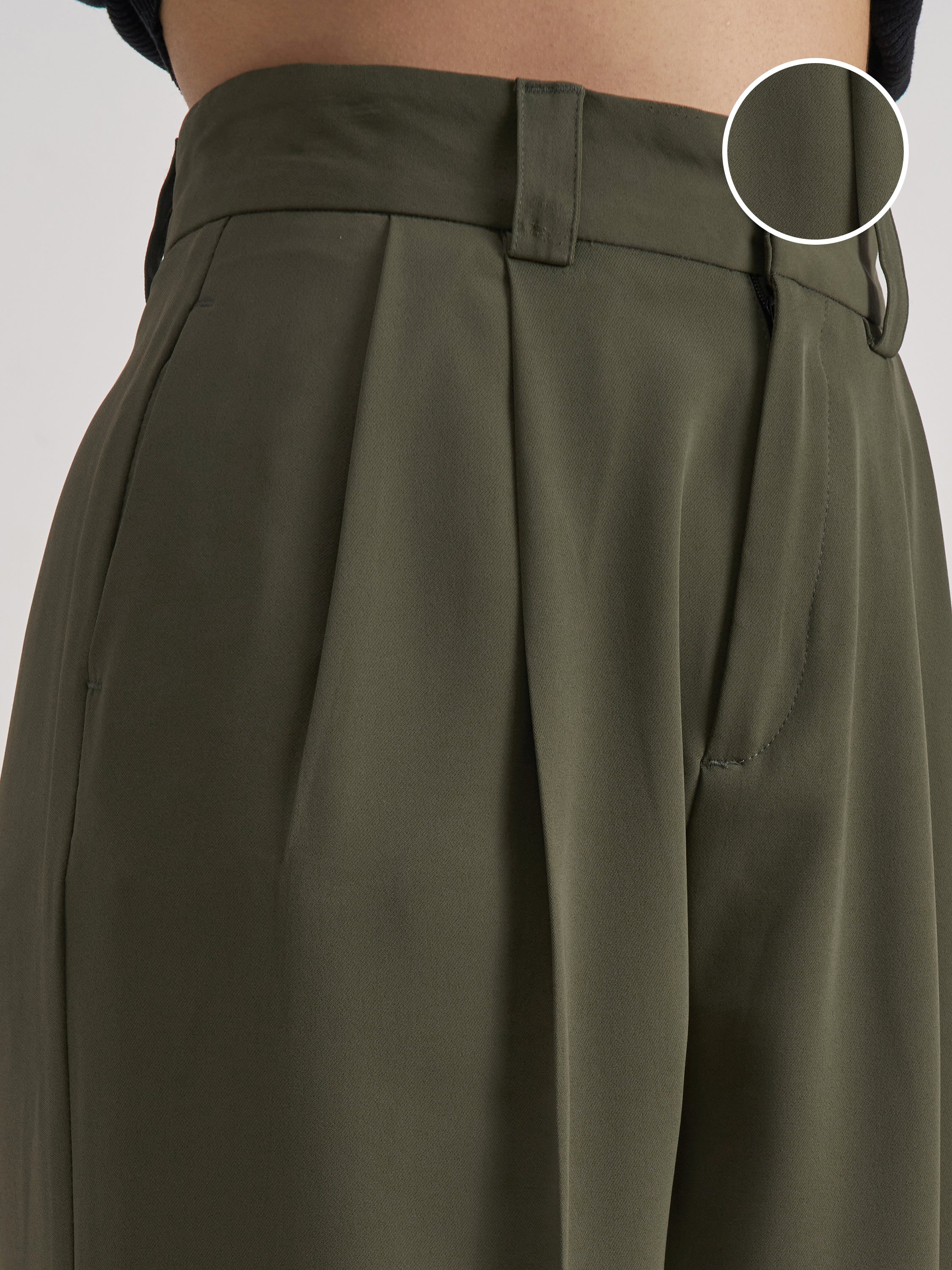 Tokyo Talkies Women Olive Solid Straight Fit Formal Trouser - Olive - Image 5