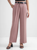 Tokyo Talkies Women Pink Solid Straight Fit Formal Trouser - Pink - Image 1
