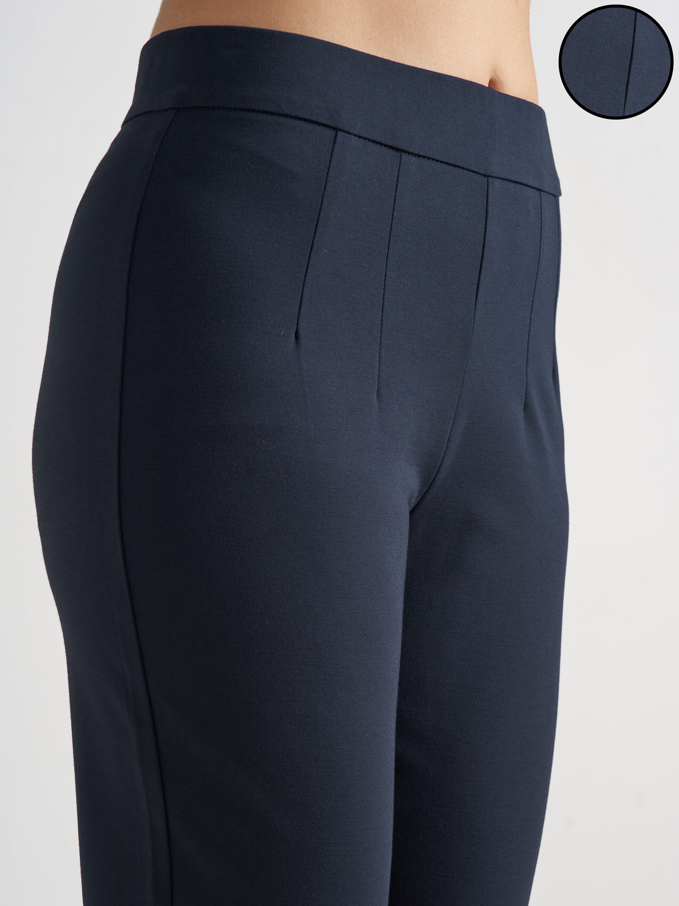 Tokyo Talkies Women Navy Blue Solid Slim Fit Regular Trouser - Navy Blue - Image 5