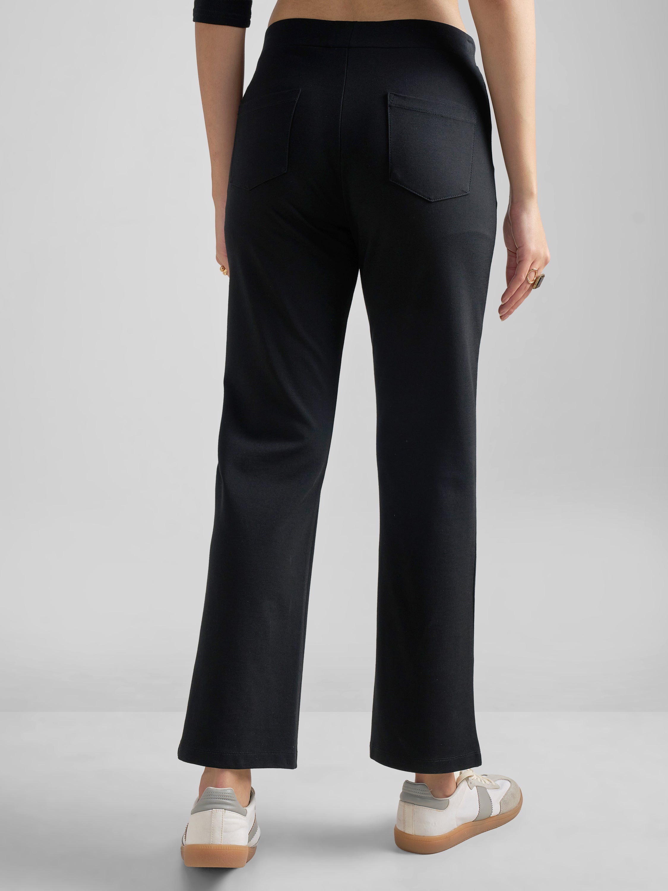 Tokyo Talkies Women Black Solid Bootcut Regular Trouser - Black - Image 3