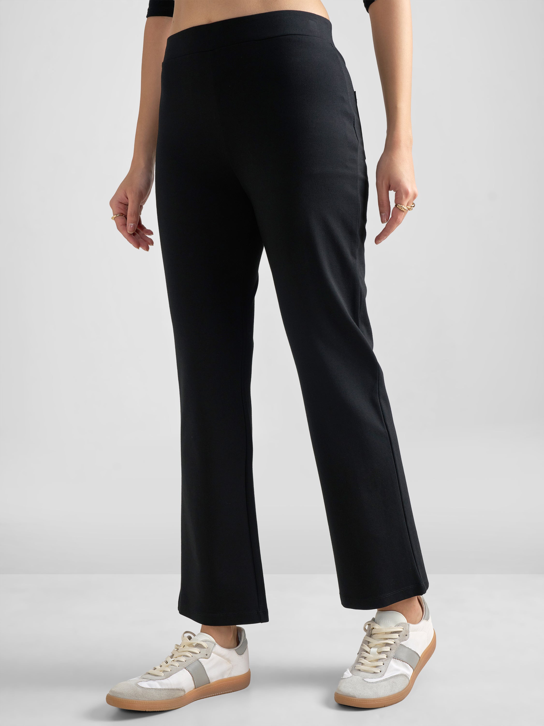 Tokyo Talkies Women Black Solid Bootcut Regular Trouser - Black - Image 4