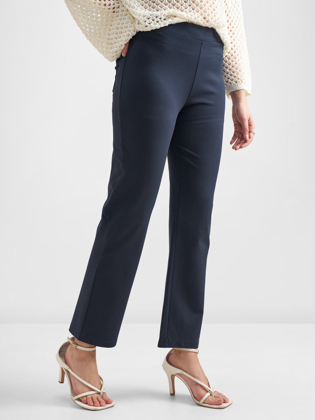 Tokyo Talkies Women Navy Blue Solid Bootcut Regular Trouser - Navy Blue - Image 4
