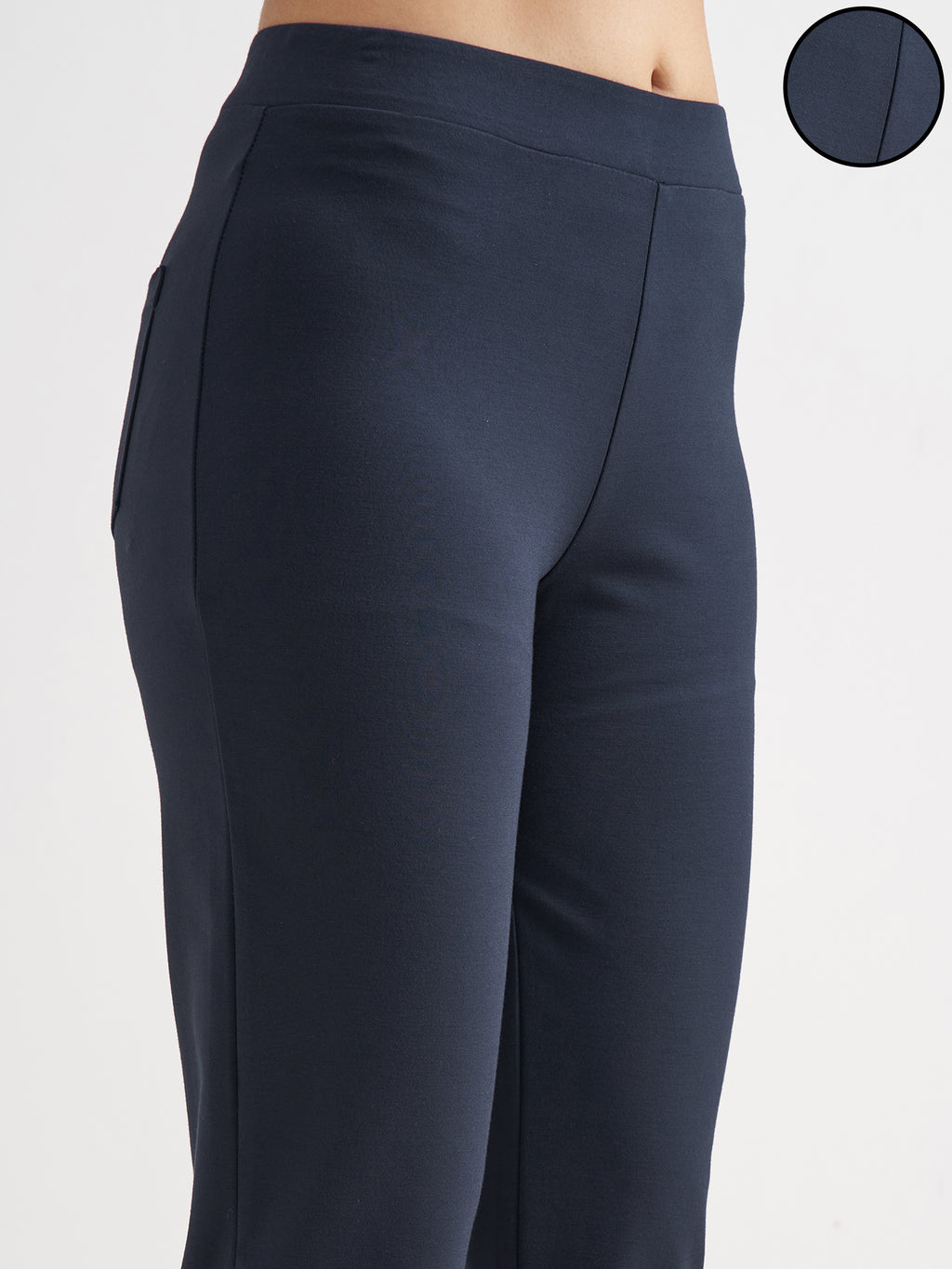 Tokyo Talkies Women Navy Blue Solid Bootcut Regular Trouser - Navy Blue - Image 5