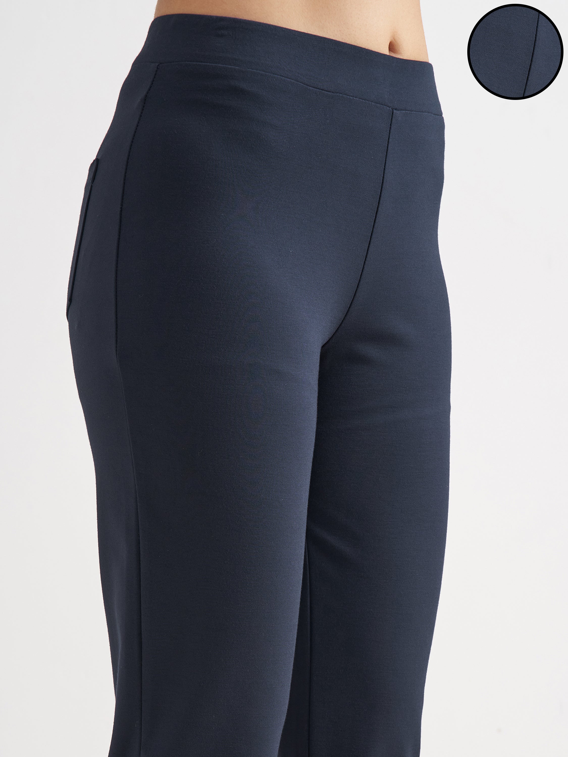 Tokyo Talkies Women Navy Blue Solid Bootcut Regular Trouser - Navy Blue - Image 5