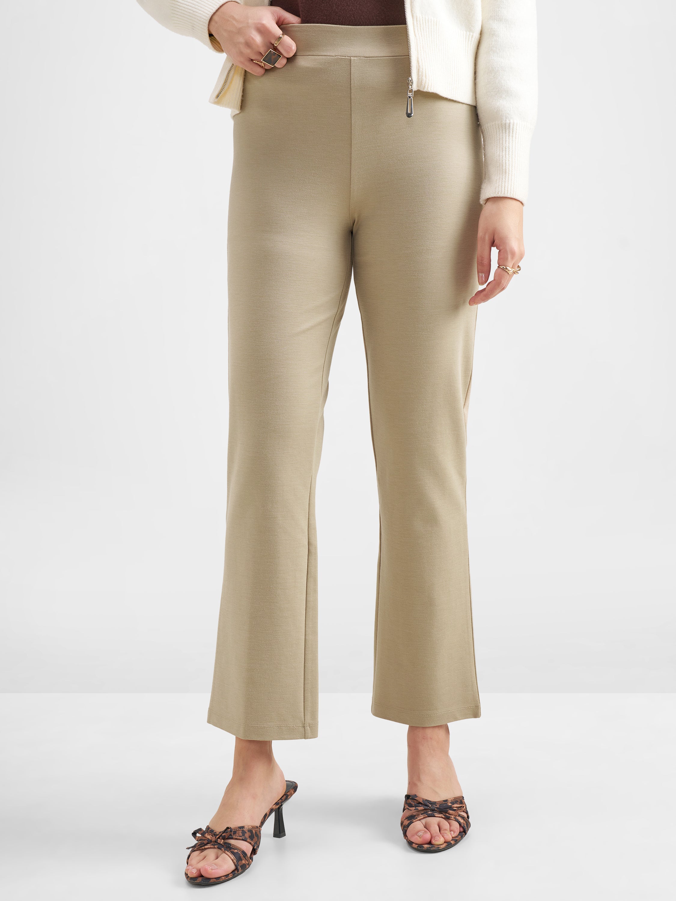 Tokyo Talkies Women Tan Solid Bootcut Regular Trouser - Tan - Image 1