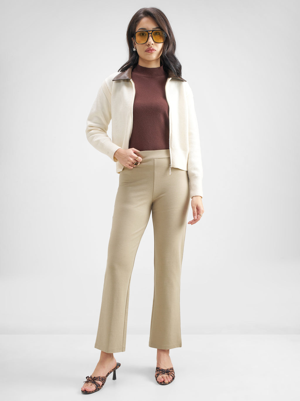 Tokyo Talkies Women Tan Solid Bootcut Regular Trouser - Tan - Image 2