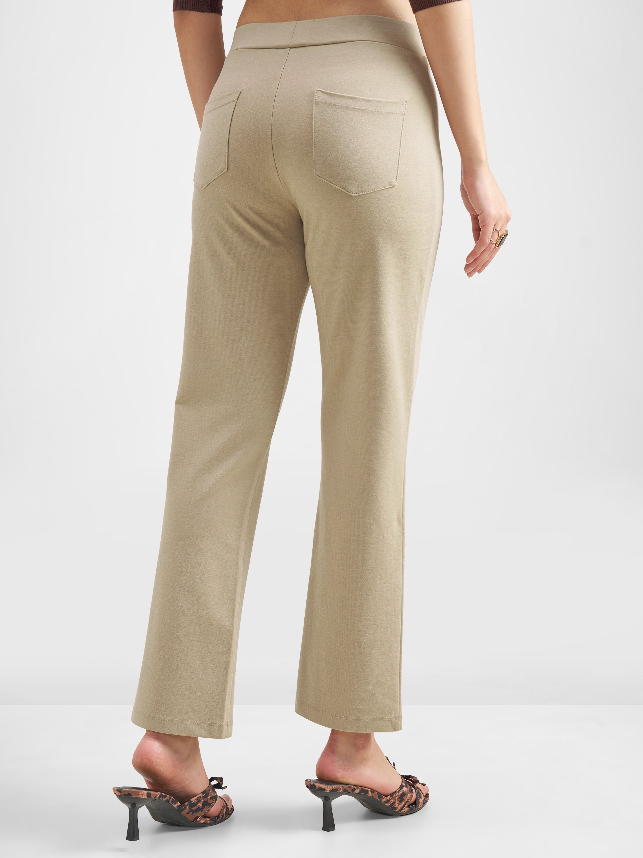 Tokyo Talkies Women Tan Solid Bootcut Regular Trouser - Tan - Image 3