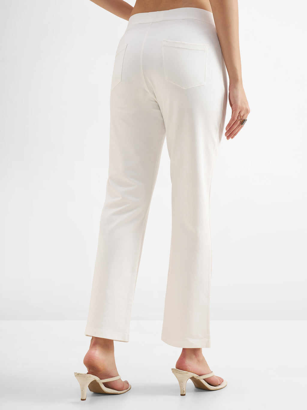 Tokyo Talkies Women White Solid Bootcut Regular Trouser - White - Image 3