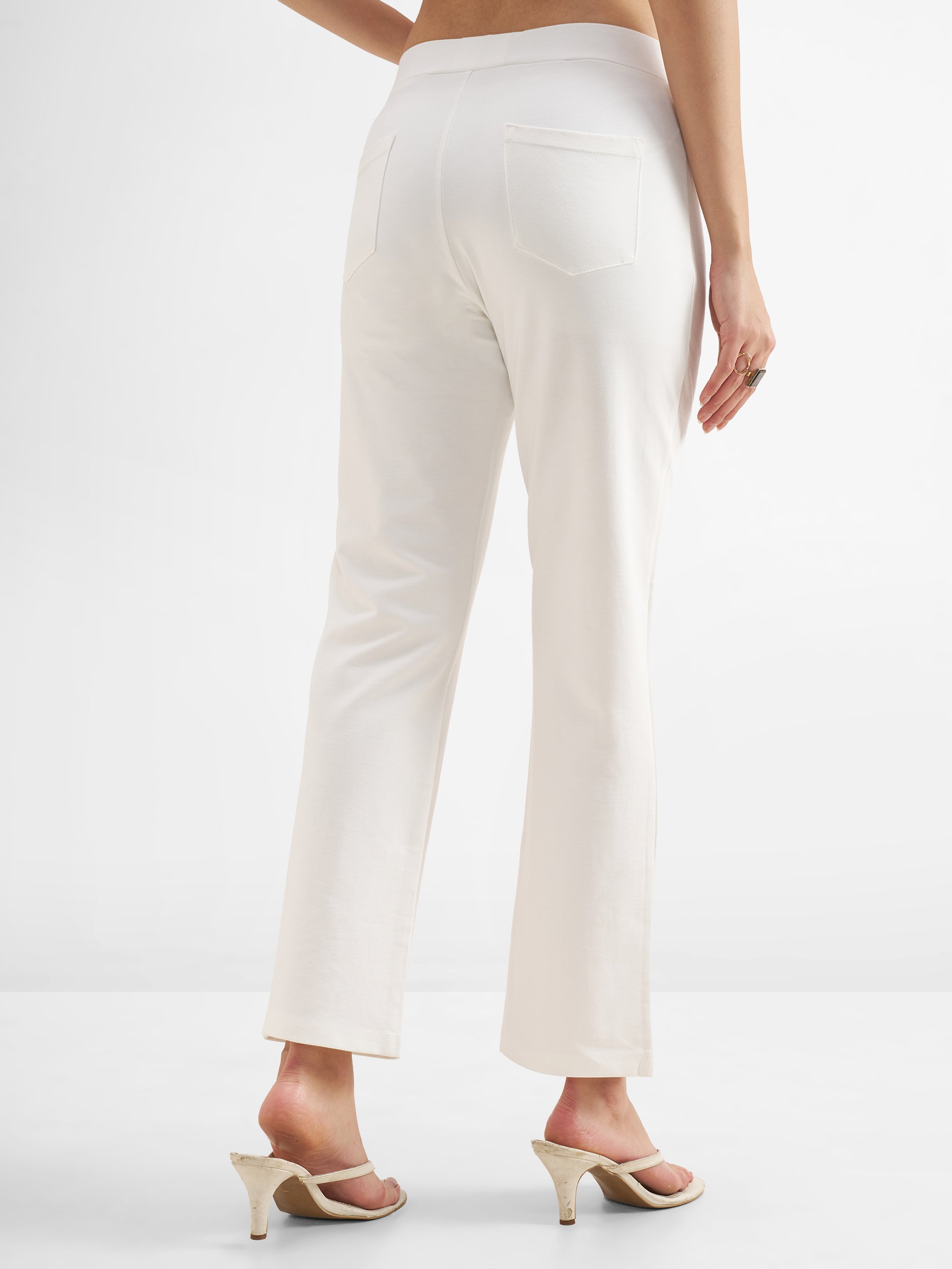 Tokyo Talkies Women White Solid Bootcut Regular Trouser - White - Image 3