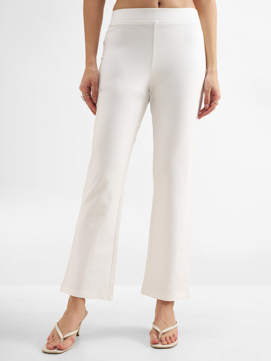 Tokyo Talkies Women White Solid Bootcut Regular Trouser - White - Image 4