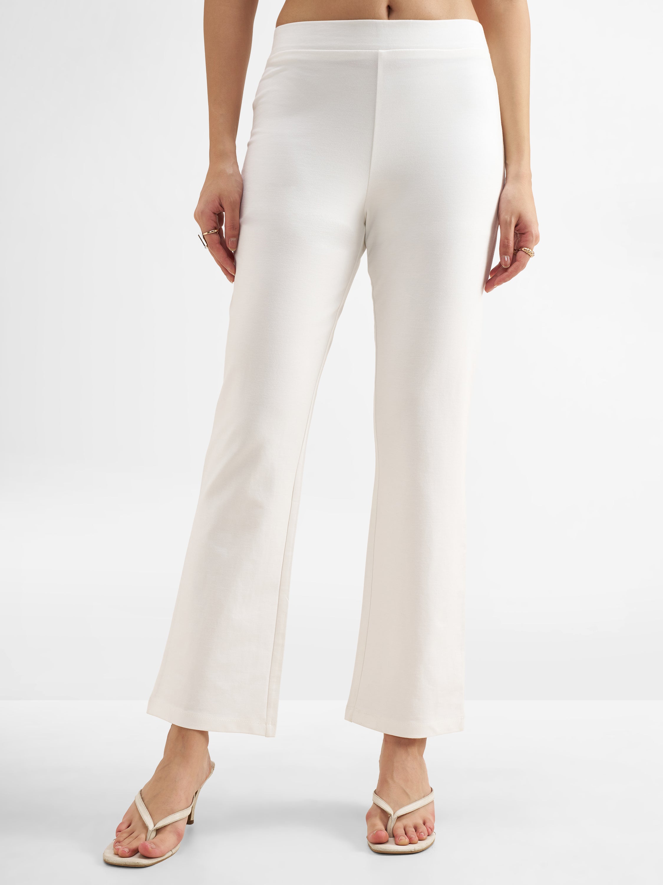Tokyo Talkies Women White Solid Bootcut Regular Trouser - White - Image 4