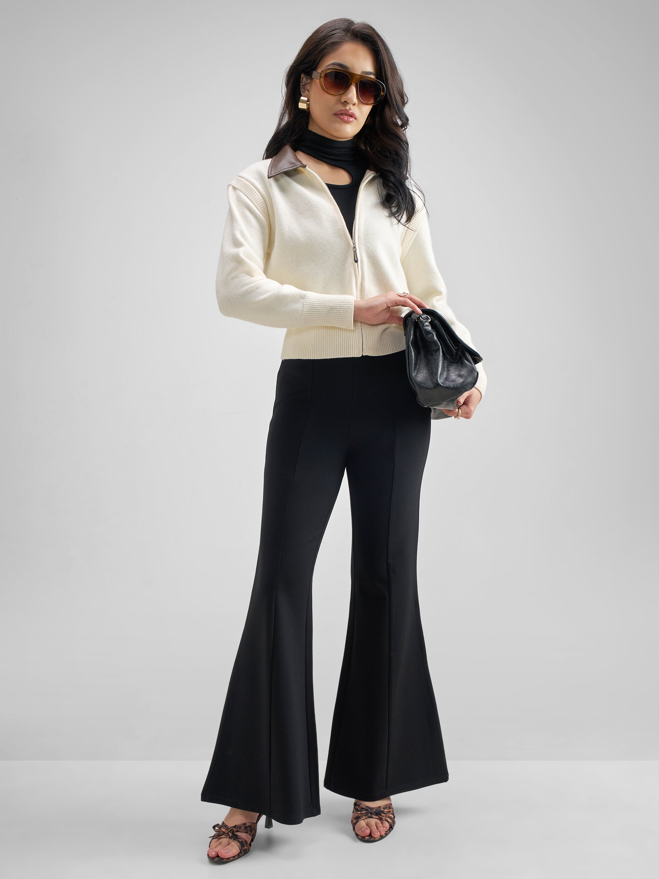 Tokyo Talkies Women Black Solid Bell Bottom Regular Trouser - Black - Image 2